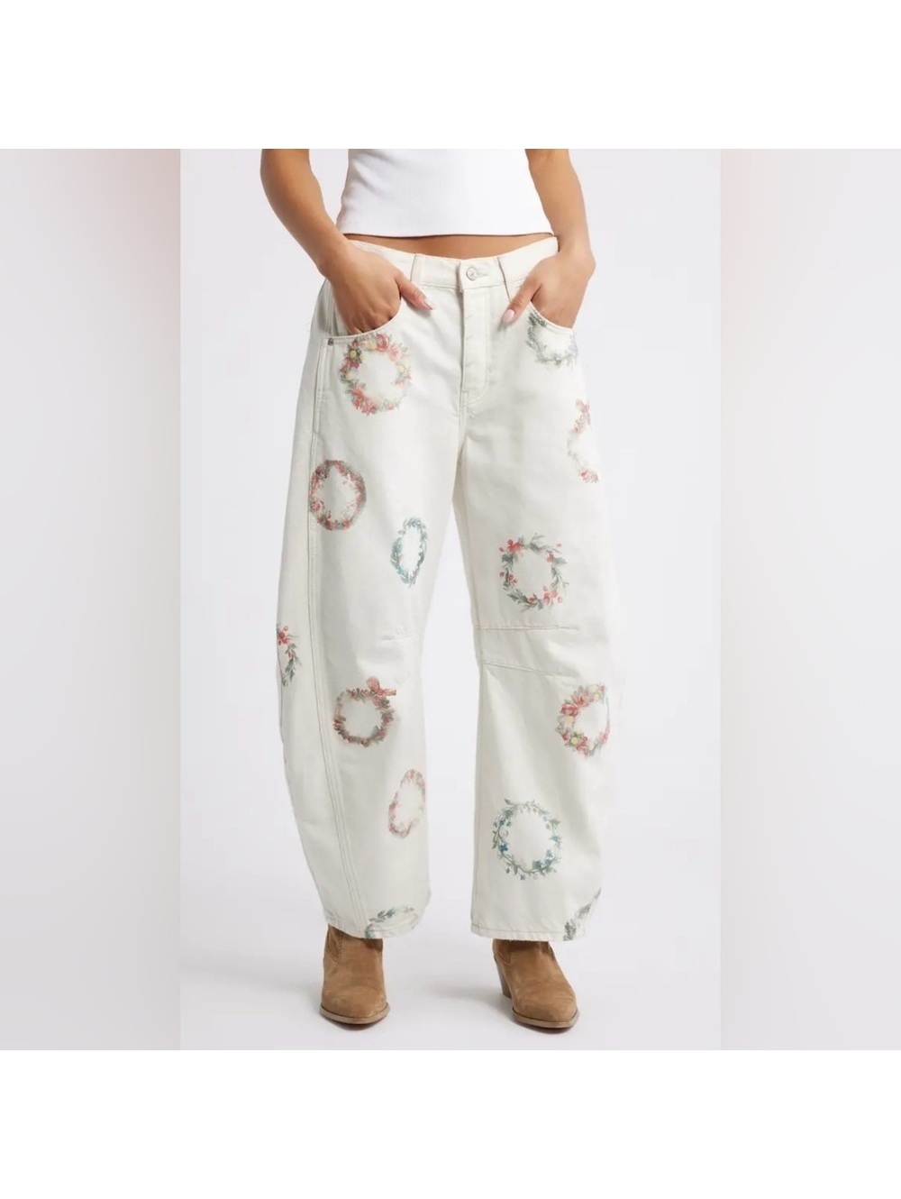 $148 Free People We The Free Good Luck Mid-Rise Barrel Jeans Sz 29 #1375